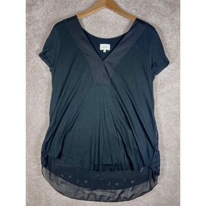 Whimsygoth‎ DELETTA L Anthropologie Black Tunic Top Lace Sheer Details Floral